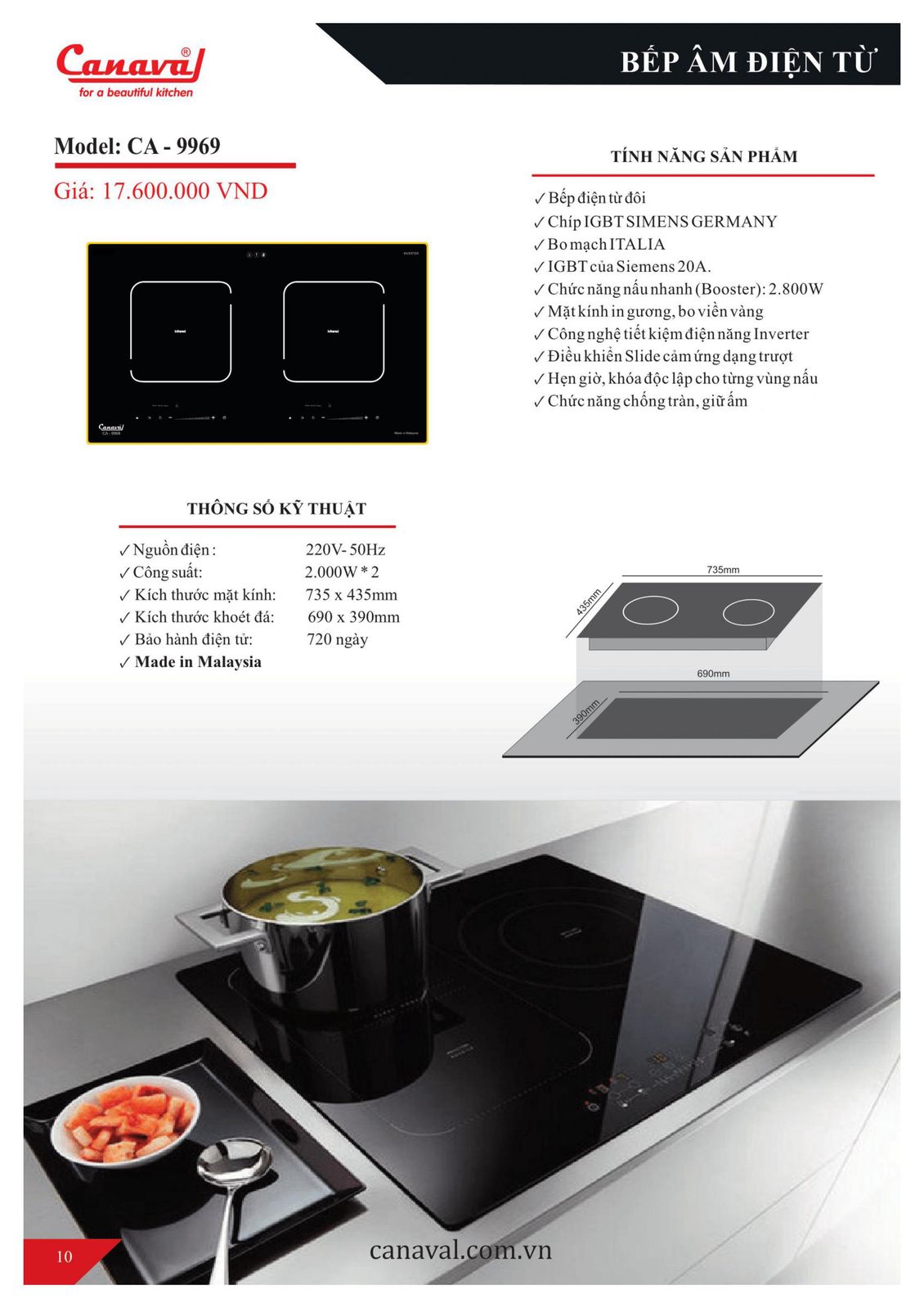 Bếp âm điện từ Canaval 6
